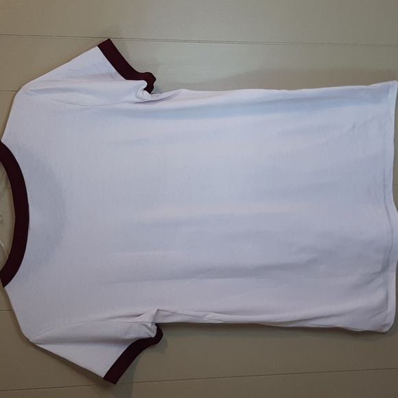 LaRoe Cream Tee Shirt Size L with Maroon Trim and Floral Accent, Honey Bees - Picture 10 of 11